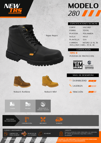 Bota Industrial de piel con puntera de protección New Trs 280 Napa Negro
