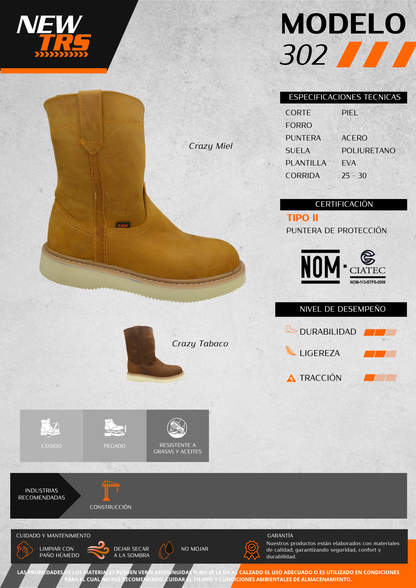Bota Ropper Industrial de piel con puntera de protección New Trs 302 Crazy Tabaco