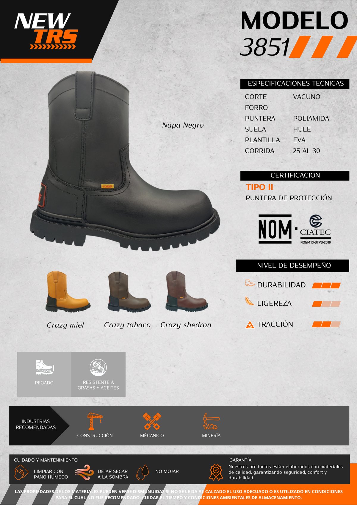 Bota Ropper Industrial de piel  con puntera de protección New Trs 3851 Crazy Miel