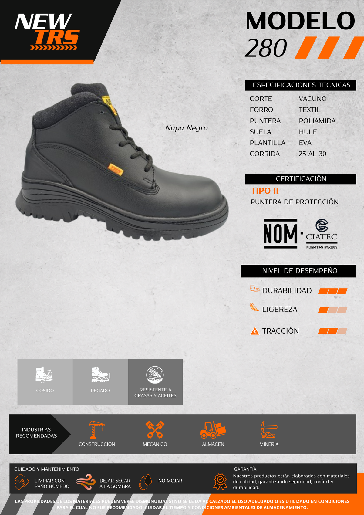 Bota Industrial de piel con puntera de protección New Trs 408 Napa Negro