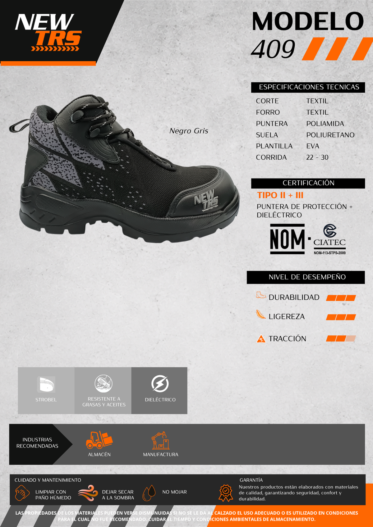 Bota Industrial Dielectrica textil con puntera de protección New Trs 409