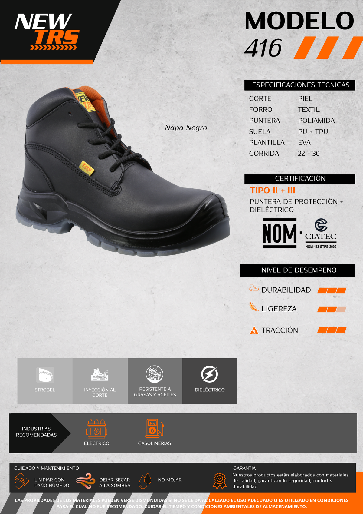 Bota Industrial Dielectrica de piel con puntera de protección New Trs 416 Napa Negro