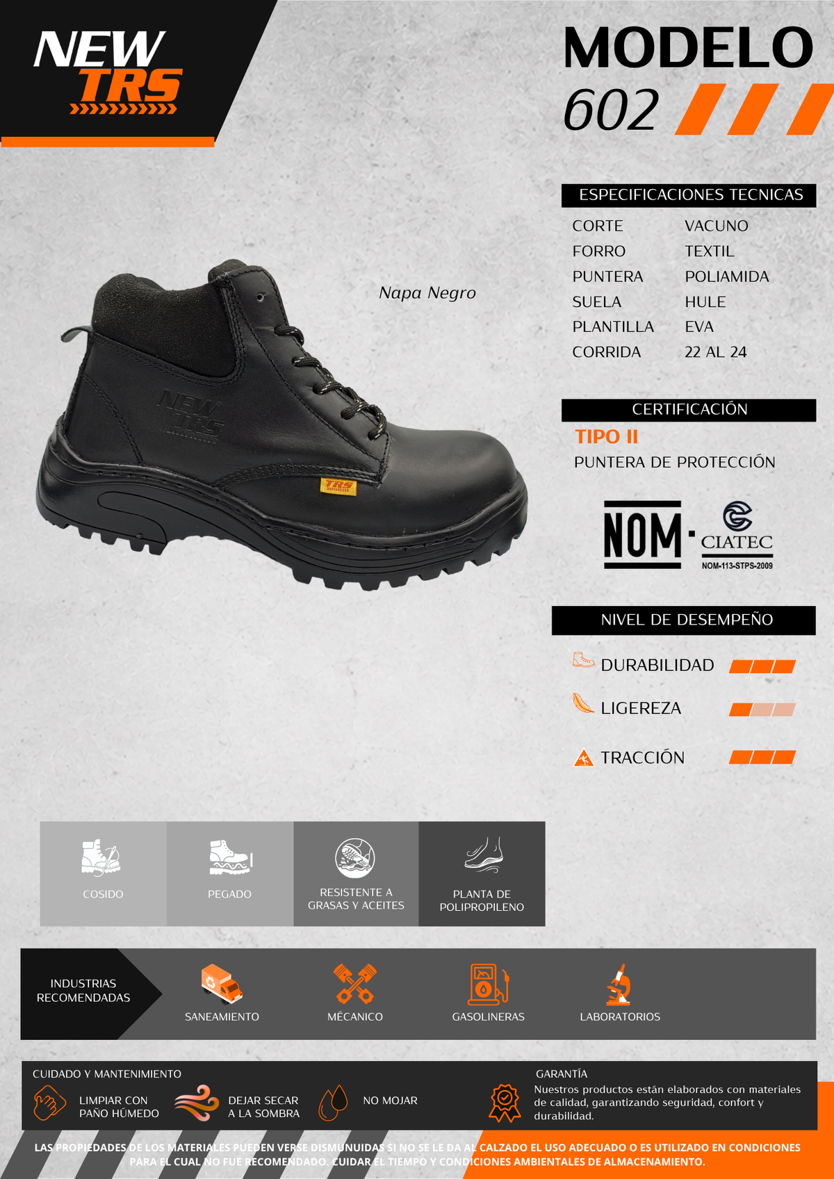Bota Industrial de piel con puntera de protección New Trs 602 Napa Negro