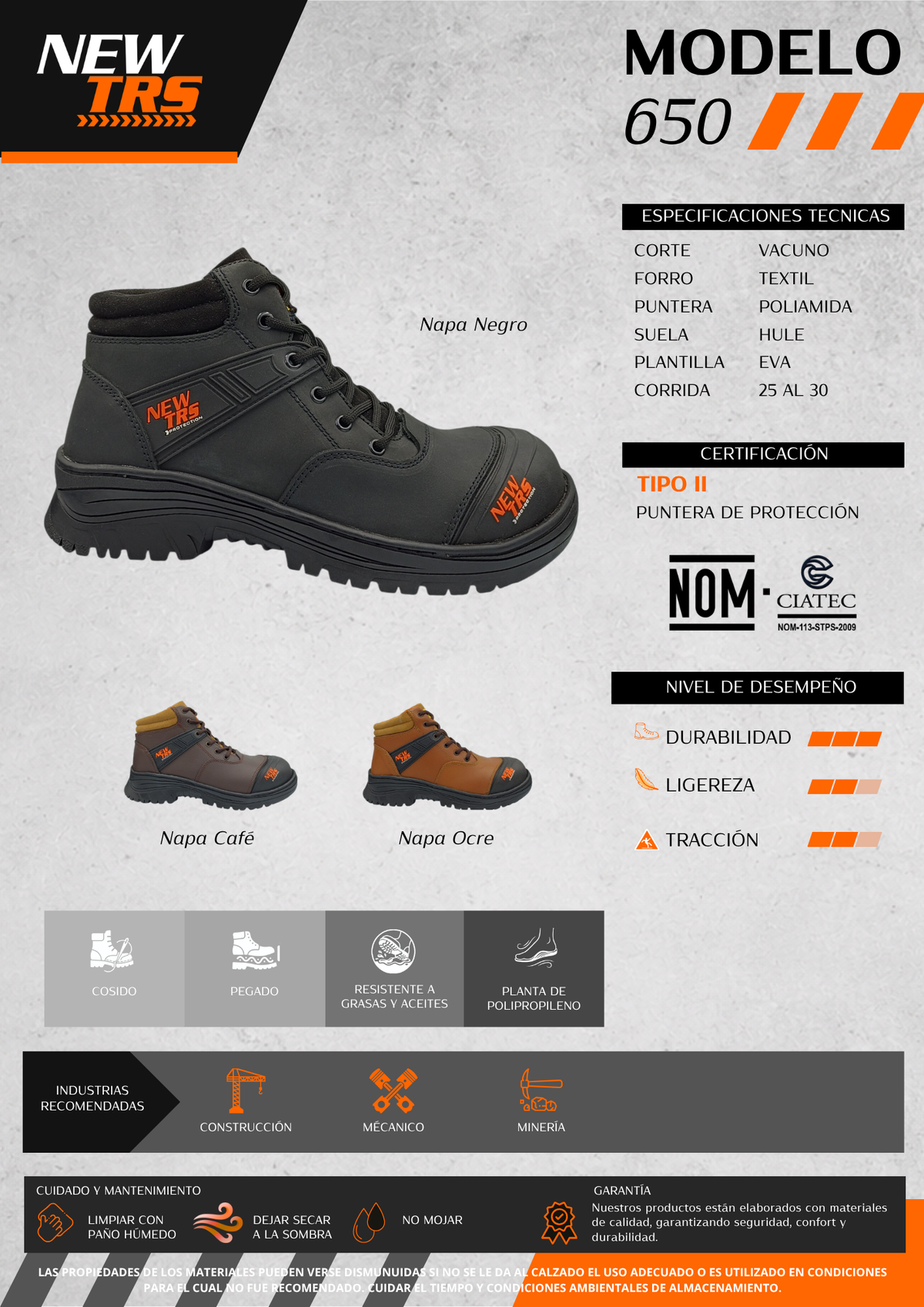 Bota Industrial de piel con puntera de protección New Trs 650 Napa Ocre