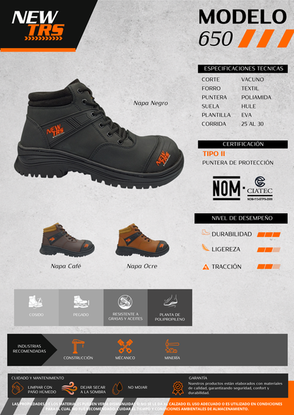 Bota Industrial de piel con puntera de protección New Trs 650 Napa Ocre