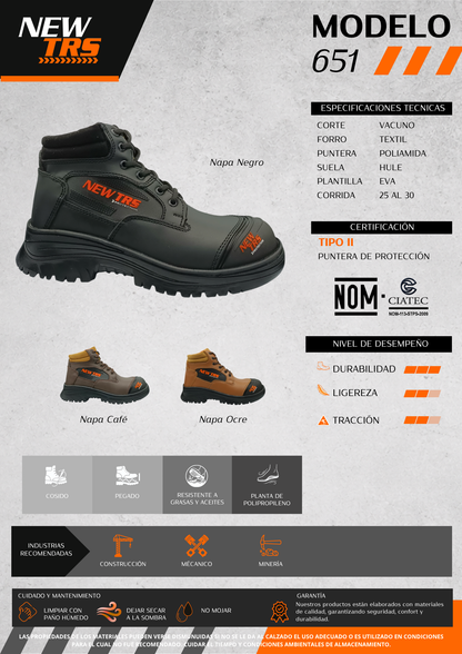 Bota Industrial de piel con puntera de protecciónNew Trs 651 Napa Ocre