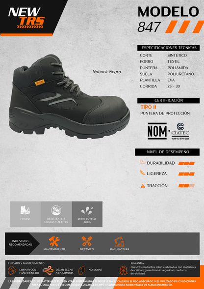Bota Industrial de micropiel con puntera de protección New Trs 847 Nobuck Negro