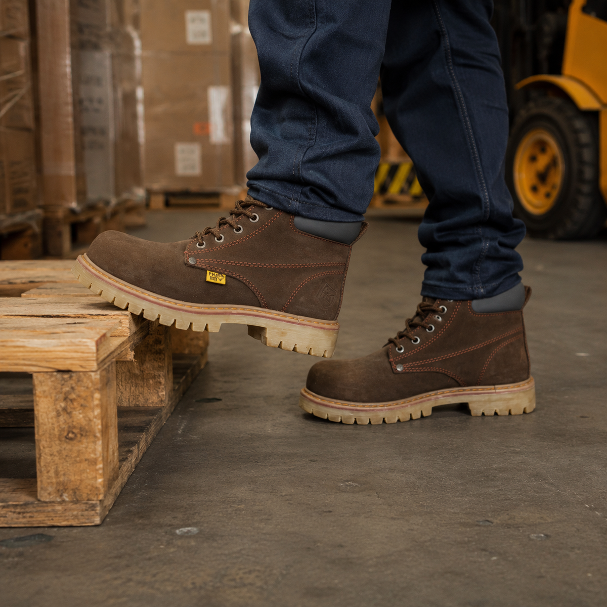 Bota Industrial de piel PMA 136 Nobuck Café para Hombre - estilo de vida
