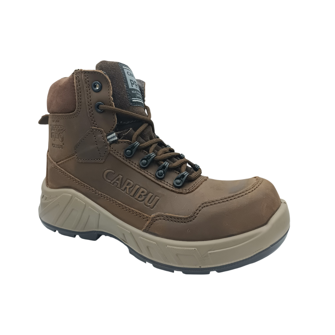 Bota Industrial Dielectrica de piel Caribu 954 Nobuck Café para Hombre - tres cuartos