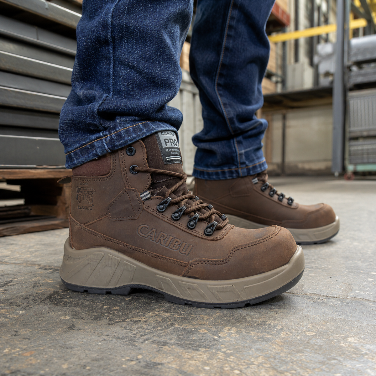Bota Industrial Dielectrica de piel Caribu 954 Nobuck Café para Hombre - estilo de vida