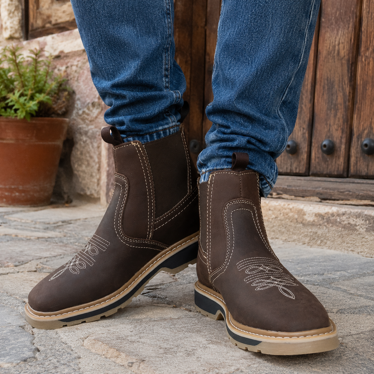 Botín Urbano de piel Ommy 1219 Nobuck Café para Hombre - estilo de vida