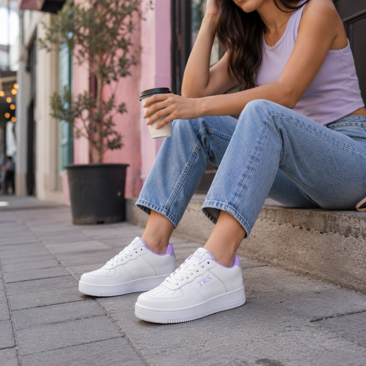 Tenis de piel Trs Sneakers 7243 Blanco Lila para Mujer - estilo de vida
