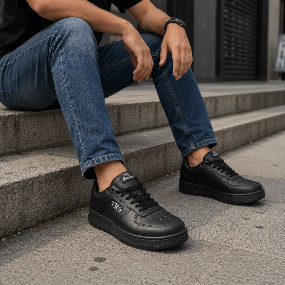 Tenis de piel Trs Sneakers 7243 Negro Total para Hombre - estilo de vida